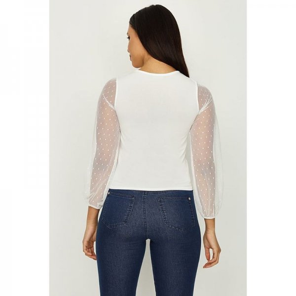 Ivory Spot Mesh Sleeve Top