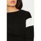 Black-White Shirred Hem Crop Sweat