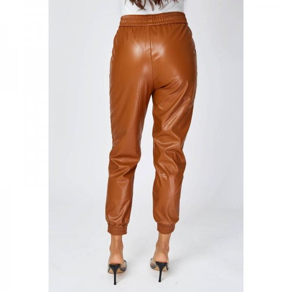 Brown Faux Leather Cuffed Trousers