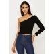 Black One Shoulder Knitted Crop Top