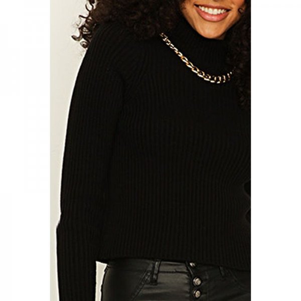 Black Chain Detail Crop Jumper