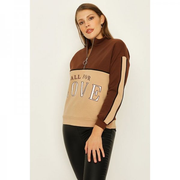 Cocoa-Sahara All For Love Oversized Zip Neck Sweat