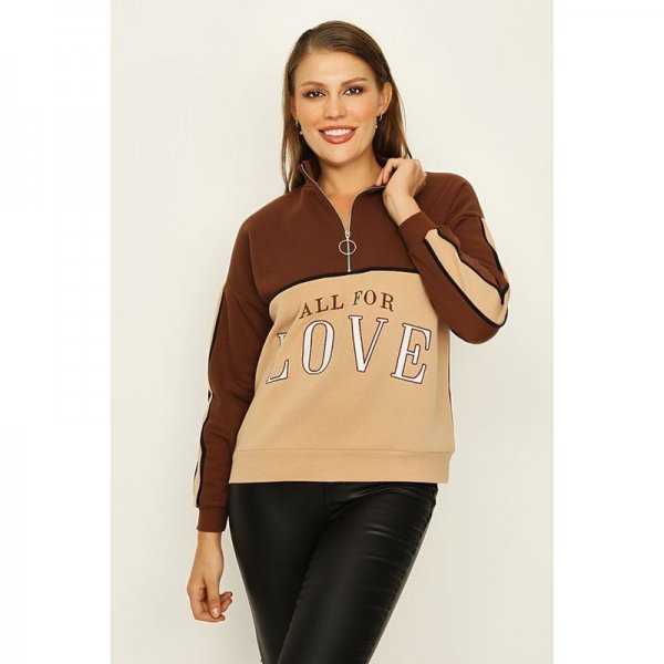 Cocoa-Sahara All For Love Oversized Zip Neck Sweat