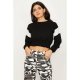 Black-White Shirred Hem Crop Sweat