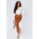 Brown Faux Leather Cuffed Trousers