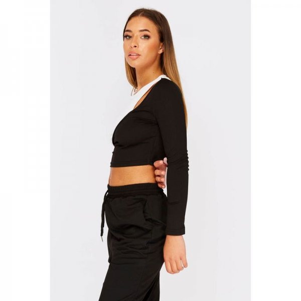 Black Two Tone Cut Out Crop Top