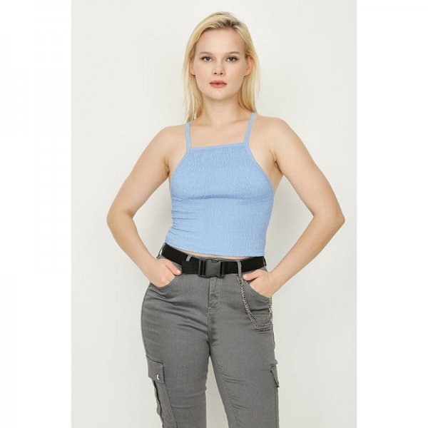 Bluebell Shirred Square Neck Halter Top