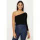 Black One Shoulder Knitted Crop Top