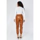 Brown Faux Leather Cuffed Trousers