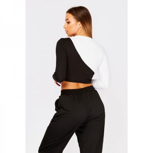 Black Two Tone Cut Out Crop Top