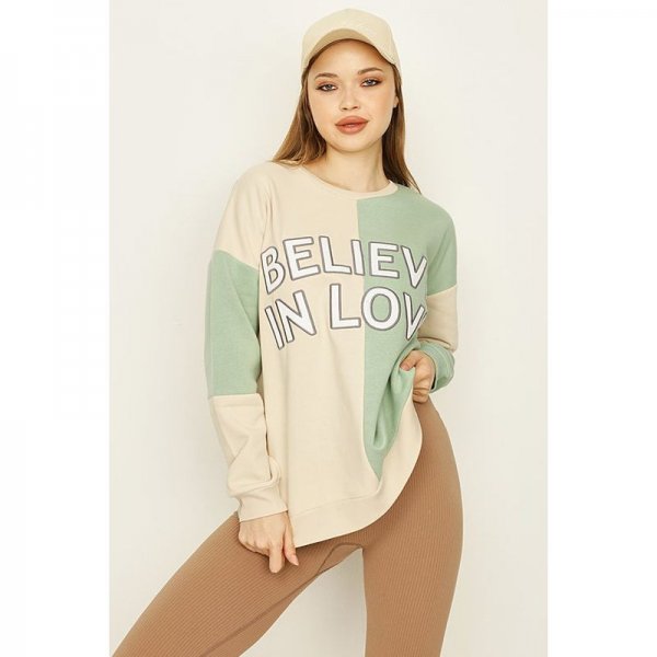 Pearl-Washed Sage Believe In Love Colour Block Sweat